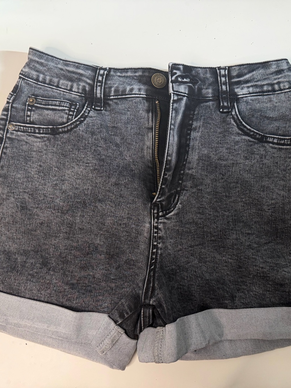 Born Primitive Washed Black High-Rise flex mom jean shorts